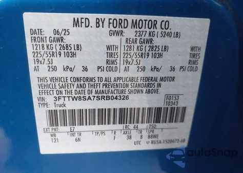 2025 Ford Maverick Lariat from USA, damaged, VIN 3FTTW8SA7SRB04326